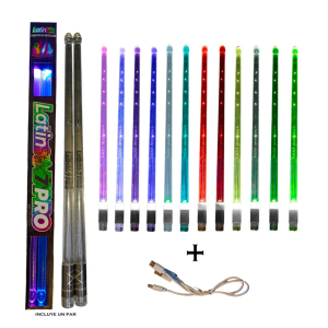 Baquetas LATIN STIX 7 PRO  LED Recargables Cambian Hasta 12 Colores